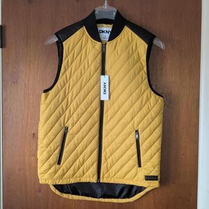DKNY Black and Yellow Puffer Vest Gilet Men's Size Small NEW!